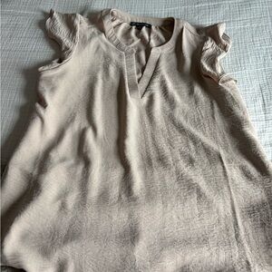 Adrianna Papell Beige Ruffle Sleeve Blouse